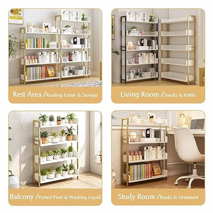 OSCHF Wide Open Shelf Bookcase, 4-Tier, White with Gold Frame - size: 4-Tier