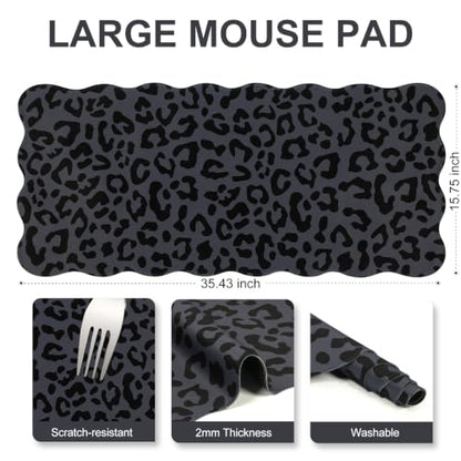 L-SPOUTTO Black Leopard Mouse Pad, Scalloped Desk Mat XXL Gaming Mousepad | Cheetah Gaming Mousepad,35.4x15.7in Non-Slip Base Keyboard Pad Waterproof Desktop Mat for Laptop Computer Game Home Office - color: Black Leopard