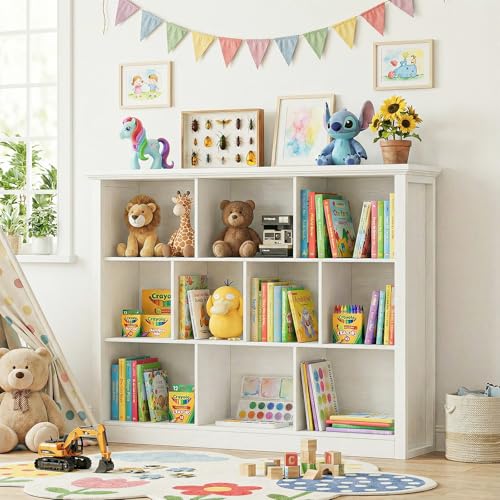 Unikito Cube Storage Shelf, Open Cube Bookshelf with Base, Warm White - color: Warm White, size: 10 Cube (50"W x 38.7"H)