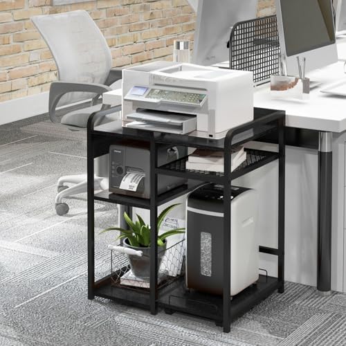 3-Tier Printer Stand with Storage Shelf and Power Outlet for Home Office - color: Black