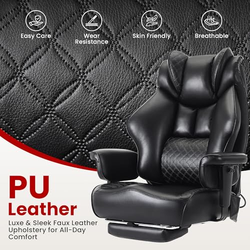 Clome 500lbs Big and Tall Office Chair Adjustable Lumbar Support for Back Pain, Extra Wide Seat Executive Office Chair Thick Armrest Pad, Heavy Duty Base Ergonomic Computer Desk Chair