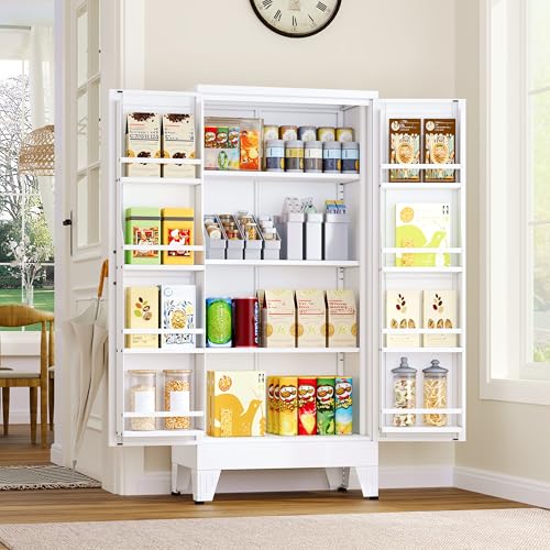 GAIOUS Metal Kitchen Pantry Cabinet, Storage Cabinets with 2 Door and 3 Adjustable Shelves, White Freestanding Food Storage Cabinet, Steel Cupboard for Kitchen Dinning Room - color: White, size: 13.78"D x 27.56"W x 47.24"H