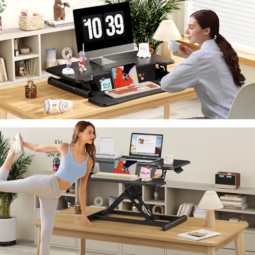 JOY worker Standing Desk Converter, 32" Height Adjustable Desk Riser, Black - color: Black, size: 32 inches