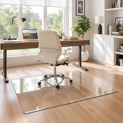 36"x48" Tempered Glass Office Chair Mat for Carpet & Hardwood Floor | 1/5" Thick Clear Floor Protector Desk Chair Mat with Rounded and Polished Edges, Resist Scratching, Cracking, Curling - size: 36"x48"