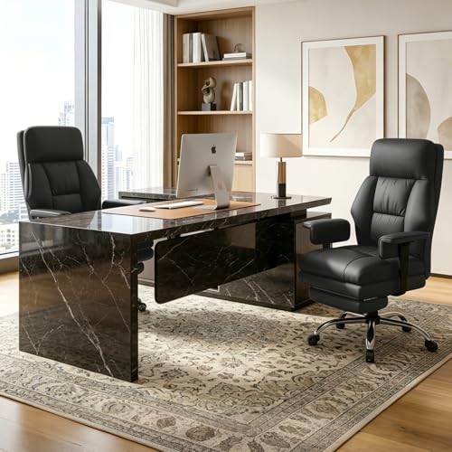 Office Chair Comfortable Executive Desk Chair with Foot Rest, Adjustable Height Home Computer Chair High Back Gaming Chair Leather Swivel Rolling Work Chairs, Black - color: Black