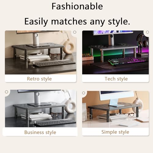 Monitor Stand Riser for Desk, 3 Height Adjustable (3.9/4.7/5.5 Inch) Heavy Duty Carbon Steel + PE Computer Stand, Ergonomic Laptop Riser, For PC Printer Dual Screens – 14.6 x 9.1 Inch Black - color: Black