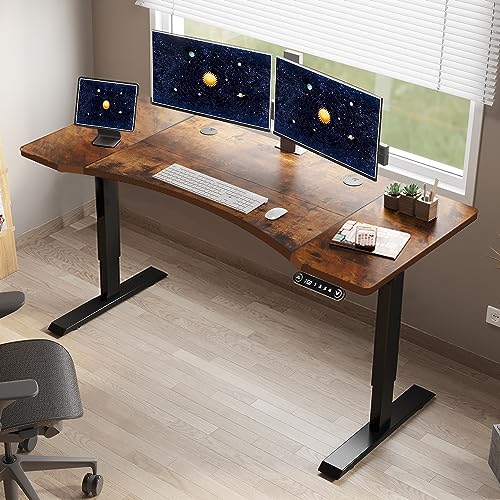 63 Inch Dual Motor Electric Standing Desk, Height Adjustable Sit Stand Desk with Memory Control and Spacious Desktop for Home Office - color: Rustic Brown, size: 63 x 30'' (Rectangular, Dual Motor)
