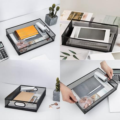 Metal Mesh Desk Organizer Tray, 2 Pack, for Classroom & Office | Sturdy metal mesh desk tray, fits A4. 12.6 x 9.1 x 2.8 inches. for home, classroom, office. Holds papers, crafts, gift wrap - size: 12.6" x 9.1" x 2.8" (2 Pieces)