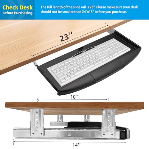 22"Wx11"D Under Desk Keyboard Tray Slide Out, Pull Out Keyboard Tray for Desk, Keyboard Holder Under Desk,Sturdy Keyboard Shelf Under Desk, Black Keyboard Drawer Desk Extender - size: 22"Wx11"D
