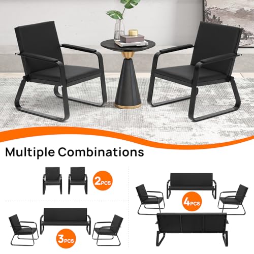 Waiting Room Guest Chair with Padded Arms, PU Leather Office Furniture, Lobby Conference Reception Chairs, Office Guest Seating for Clinic,Airport,Hospital,Barber,Salon,Bank(Black, 2) - style: 2-1-Seat Chair