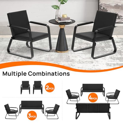Waiting Room Guest Chair with Padded Arms, PU Leather Office Furniture, Lobby Conference Reception Chairs, Office Guest Seating for Clinic,Airport,Hospital,Barber,Salon,Bank(Black, 8) - style: 8-1-Seat Chair