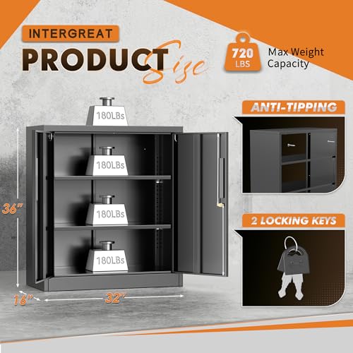 INTERGREAT Metal Storage Cabinets with Lock, 36" Lockable Office Storage Cabinet with 2 Doors and 2 Adjustable Shelves,Locking Cabinet for Home, School, Office, Garage (Black)