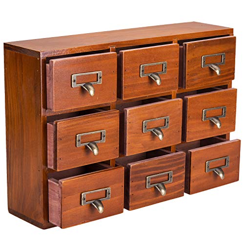 Wooden Drawer Organizer for Desktop - Vintage Apothecary Cabinet w/ 9 Drawers - Wood Desk Organizer - Home Office Desk Organizers and Accessories - Tabletop Chest of Drawers for Bedroom Organization - size: 9 Drawer