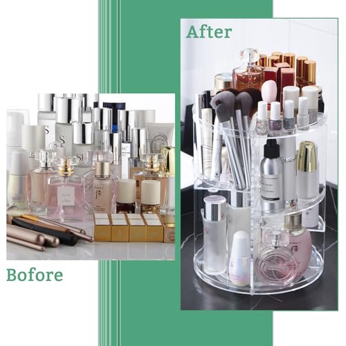 seinlife 360 Rotating Makeup Organizer,DIY Adjustable Spinning Holder,Foldable Cosmetic Storage Display box,Large Capacity Make up Caddy Shelf,Fits Countertop Vanity and Bathroom (CLEAR) - color: CLEAR