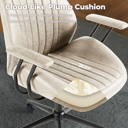 ovios Ergonomic Office Chair, High-Back Faux Suede Computer Executive Chair - color: Beige, size: High Back, Regular Cushion