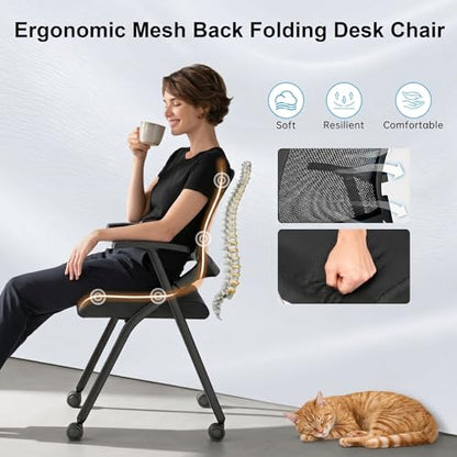 [20 Pack] Folding Office Chair on Wheels, Heavy Duty Conference Chair
