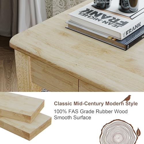 Solid Wood Desk with Drawers - 24 x 16 Inch Simple Narrow Desks, Rubber Wood Study Table, Small Writing Desk for Small Spaces|Bedroom - Natural Boho Desks - color: Natural, size: 23.6 in W x 15.7 in D