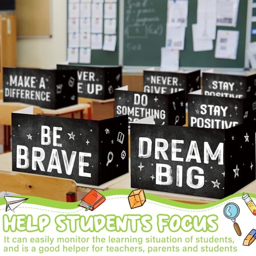 Honoson 24 Pcs Inspirational Privacy Folders for Students | Cardboard Desk Shields with Motivational Words, 6 Designs for Classroom Study, Tri-fold Exam Dividers, Bulk Test Boards - style: Monochromatic