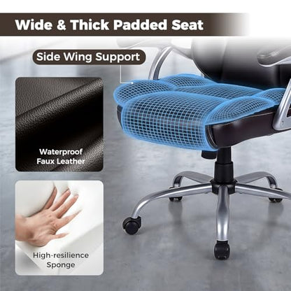 COSTWAY Executive Office Chair with High Back and Thickened Seat Cushion - color: Brown