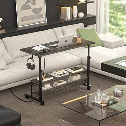 Armocity 39" Rolling Standing Desk with Charging Station for Couch Bed - color: Grey Oak, size: 39''