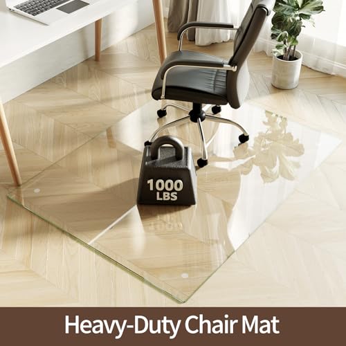 Koonmi Tempered Glass Chair Mat 44"x58" - Premium Office Chair Mat for Hardwood Floors & Low-Pile Carpet with 4 Non-Slip Pads - Thick Scratch-Resistant Surface - size: 44*58