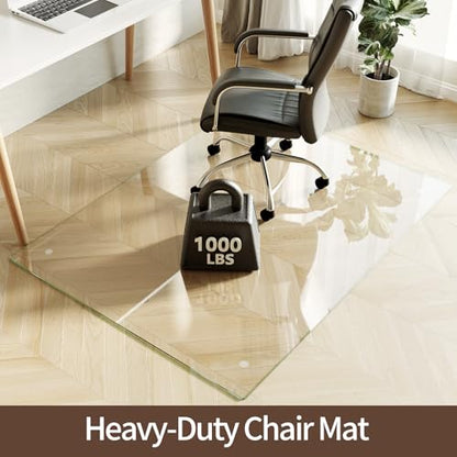 Koonmi Tempered Glass Chair Mat 44"x58" - Premium Office Chair Mat for Hardwood Floors & Low-Pile Carpet with 4 Non-Slip Pads - Thick Scratch-Resistant Surface - size: 44*58