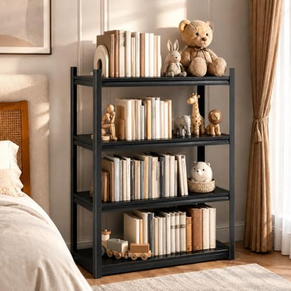 Heavy Duty 4 Tier Metal Book Shelf Adjustable Bookcase | 2400 LBS Bolt-free Storage Shelves with Deep Bookshelf for living Room, Office and Garage Storage, 14"Wx 12"Dx 44"H - size: 4Tier-14"Wx 12"Dx 44"H