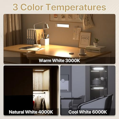 Rechargeable Under Cabinet Llighting Wireless Motion Sensor, 2 Pack | Magnetic 8 Inch Closet Lights Battery Operated 3 Color Dimmable, for Kitchen Counter Stairs