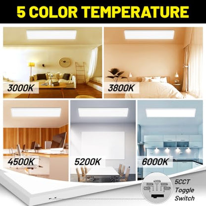 1x4 Led Flat Panel Light Surface Mount 2-Pack, 40W/4980LM, 5CCT 3000K/3800K/4500K/5200K/6000K Selectable, Flush Mount Ceiling Light for Kitchen, Garage, Hallway, Office, ETL - color: White, size: 1ft. X 4ft. (2-pack)