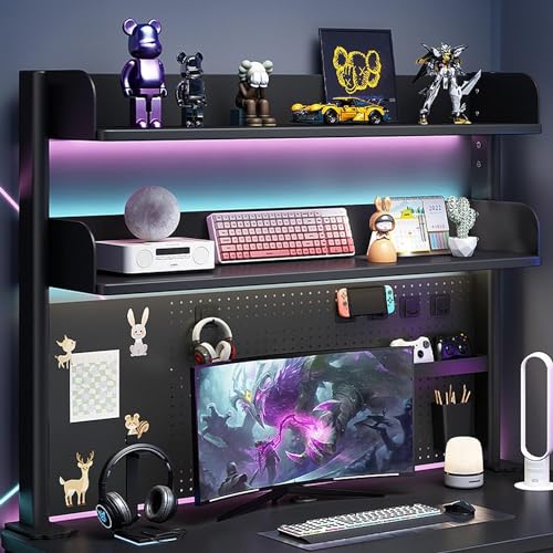 Clamp On Desk Organizer Shelf, Desk Extender Pegboard Workstation,Computer Desk Accessories for Office, Privacy Panel for Gaming Desk,Clamp-on 23.6/31.5/39.3in Desktop Shelving System, Black (Size :