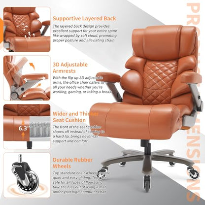 VUZI 700lbs Big and Tall Office Chair, Large Executive Leather Desk Chair - color: Gold Brown