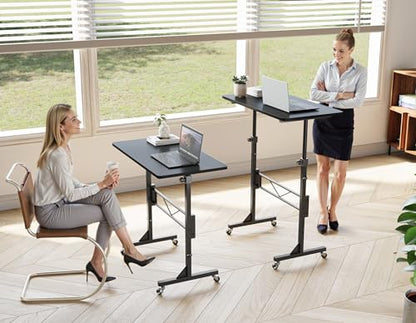 HOMIDEC Standing Desk, 32 Inch Portable Small Desk Adjustable Height, Rolling Home Office Desks with Wheels, Sit Stand Desk for Bedroom Walking Pad Home Office Small Space, Black - color: Black