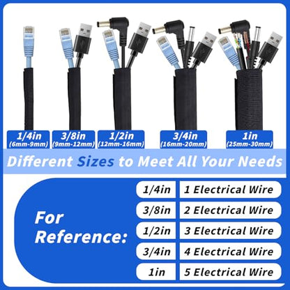 15ft - 3/8in Split Braided Sleeve Cable Management, Self-Wrapping | Flexible loom tubing protects wires from abrasion and heat. Great for automotive, TV, computer, and home electrical use. - size: 3/8inx15ft