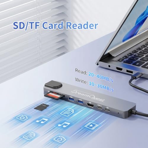 8-in-1 Laptop Docking Station USB C Hub with 4K HDMI & 100W PD | Aluminum 8-in-1 USB C Hub with USB 3.0(5Gbps), USB 2.0, USB-C, Ethernet, SD/TF Card Reader for Laptop MacBook