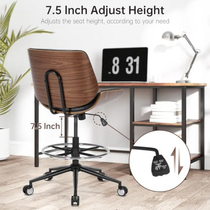 Drafting Office Chair Ergonomic Executive Computer Standing Desk Chair with Adjustable Height and Footrest Ring, Drafting Chair for Counter Height Desk and Drawing (Black) - color: Black