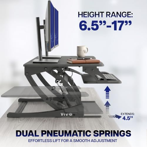 VIVO 54 inch Manual Height Adjustable Large Standing Desk Converter, Quick Sit-Stand Desk Riser, Tabletop Pneumatic Assist Height Adjust 6.5 to 17 inch, Black, DESK-V054V - color: Black, size: 54"