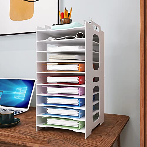 Natwind 10-Tier Office File Organizer For Desk,Paper Sorter,White | Desktop Storage For Office Supplies,Document Storage Rack,Letter Tray For Home,Office,Classroom Document Holder - size: 10-Tier