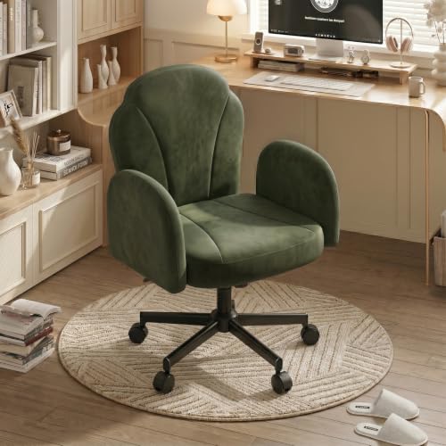 Bestier Criss Cross Office Chair with FILP-Up Armrests, Green Velvet | Rocking Recline,Swivel Makeup Vanity Chair with 5-Level Folding Armrest, Cross Legged Desk, Adjustable Height Swivel Chair - color: Green Velvet