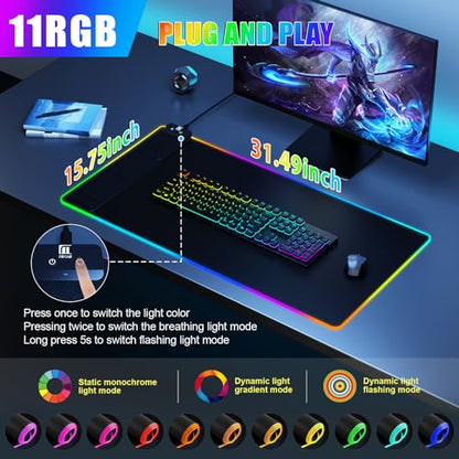 Wireless Charging RGB Mouse Pad with Phone Stand, Large Gaming Desk Mat - color: Black - 31.5x15.8" No Adapter