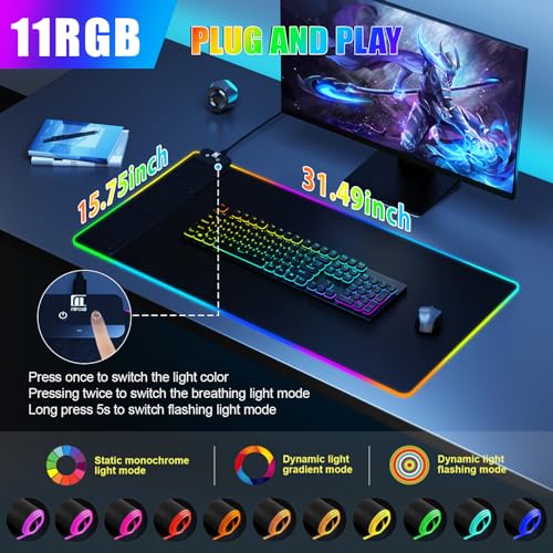 Wireless Charging RGB Mouse Pad with Phone Stand, Large Gaming Desk Mat (Black - 31.5x15.8 with PD Adapter) - color: Black - 31.5x15.8" with PD Adapter