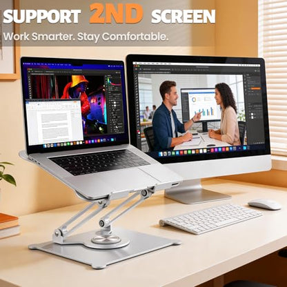 Urmust 360° Rotating Laptop Stand for Desk, 10-15.6“ Laptop Riser, Silver - color: F-Silver-360