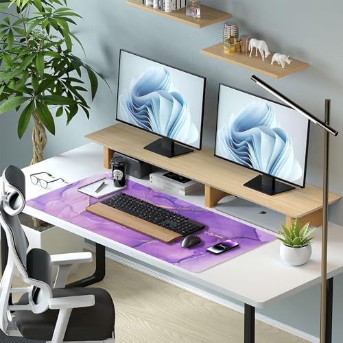 Desk Mat, Dual Leather Sided Desktop Pad for Office and Home, Ideal for Large Mouse Pad and Desk Mats (Purple Marble 31.5"x 15.7") - color: Amethyst Purple Marble