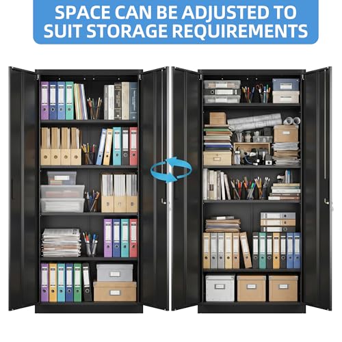 71" H Metal Garage Storage Cabinet,Lockable Steel File Cabinet with 4 Adjustable Shelves,Assembly Required, Warehouse,Office,Home, Black - color: Black, size: 15.75" × 31.50" W × 70.87" H.