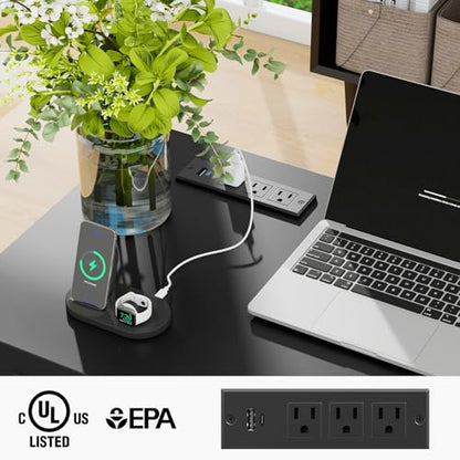 Vabches Farmhouse 47" Executive Desk with Charging Station, Pure Black. | Computer Desk with Drawers, Workstation Computer Desk with File Drawer for Home Office,Study. - color: Pure Black
