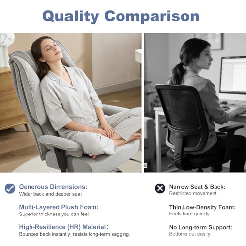 EXCEBET Big and Tall Executive Office Chair 400lbs Wide Seat, Mesh Grey | Wide seat, Retractable footrest, 135° recline, Lumbar support, Breathable mesh,Ergonomic high back for lower back pain relief - color: Mesh Dove Grey
