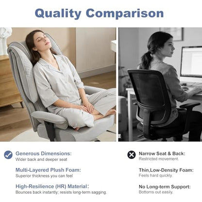 EXCEBET Big and Tall Executive Office Chair 400lbs Wide Seat, Mesh Grey | Wide seat, Retractable footrest, 135° recline, Lumbar support, Breathable mesh,Ergonomic high back for lower back pain relief - color: Mesh Dove Grey