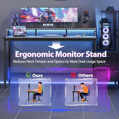 Mericonia 52 inch Gaming Desk with Drawers, Reversible Computer Desk, Black - color: Black, size: 52*20
