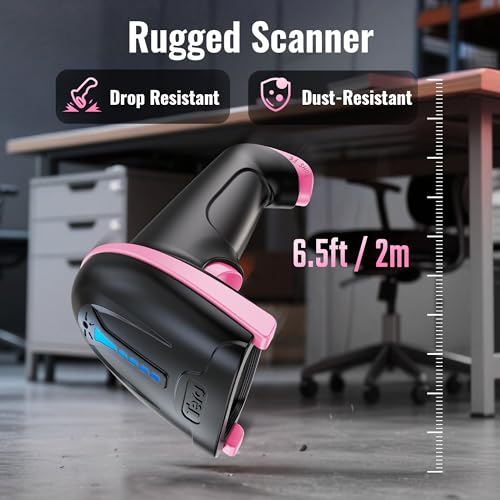Tera Barcode Scanner with Battery Indicator: 1D Wireless, 5100 Pink | USB Wired 2.4G Wireless Reader, 2200mAh Battery, 1D Laser Scanning, IP54 Protection, Retail Checkout Warehouse Library School - color: 1D Pink
