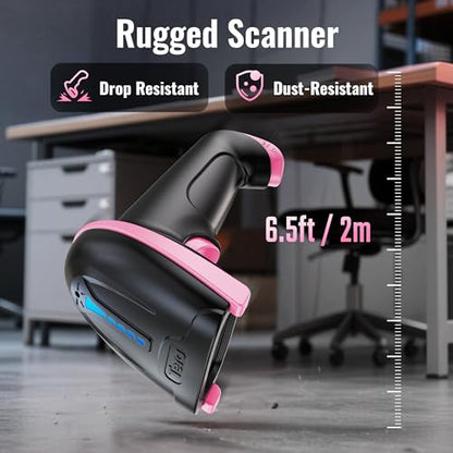 Tera Barcode Scanner with Battery Indicator: 1D Wireless, 5100 Pink | USB Wired 2.4G Wireless Reader, 2200mAh Battery, 1D Laser Scanning, IP54 Protection, Retail Checkout Warehouse Library School - color: 1D Pink