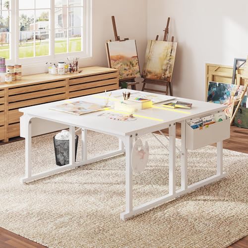 DurayLoly 48" Gaming Desk with Waterproof LED Lights for Bedroom,White - color: White, size: 48 IN